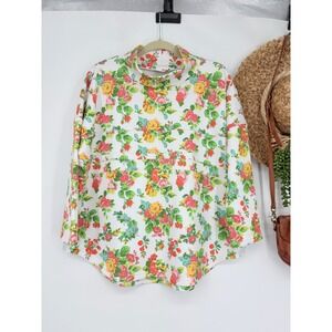 Smith&Quinn Mock Turtleneck Floral Pullover Top Drop Sleeve White Multi M Golf